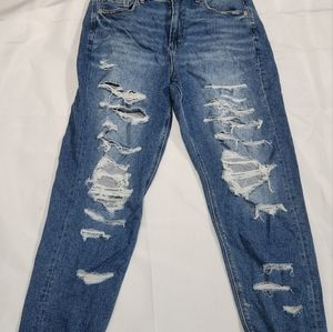 American Eagle Mom Jeans Sz 14 Regular High Rise Stretch Distressed  Nwt